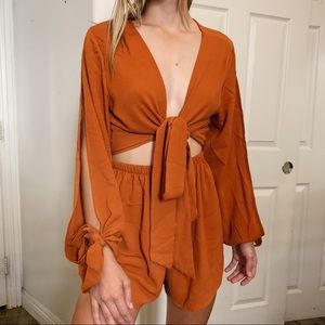 Front Tie Romper with Cutouts